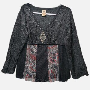 Vintage Faded Glory Top Womens 16W‎ Velour Burnout Crinkle 90s Fairy Grunge Goth